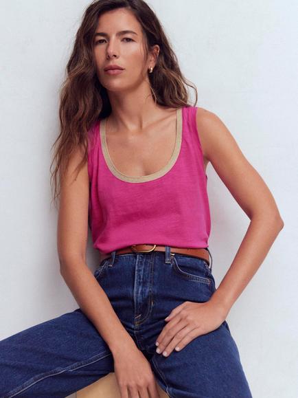 Boden Scoop Neck Metallic Trim Vest Top - view 2, Rose Violet