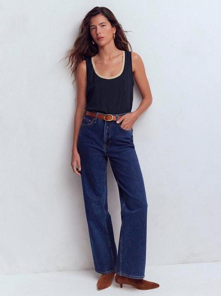 Boden Scoop Neck Metallic Trim Vest Top, Navy