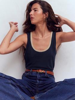 Boden Scoop Neck Metallic Trim Vest Top - view 2, Navy