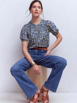 Boden Mya Dainty Blooms Shirt containing TENCEL™ Modal, Navy/Multi - view 2, Navy/Multi