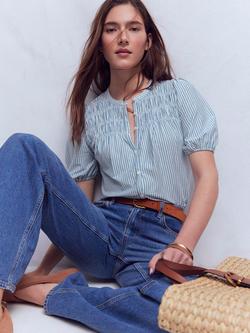 Boden Mya Stripe Shirt containing TENCEL™ Modal, Blue/Ivory