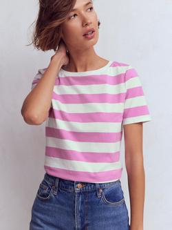 Boden Olivia Stripe Short Sleeve Top, Purple/Ivory, Purple/Ivory