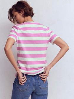 Boden Olivia Stripe Short Sleeve Top, Purple/Ivory - view 2, Purple/Ivory