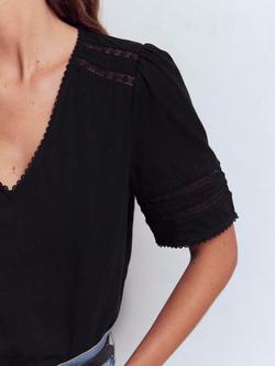 Boden Poppy Trim V-Neck Top - view 2, Black