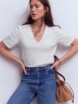 Boden Poppy Trim V-Neck Top, White