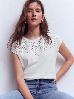Boden Willow Broderie Anglaise Trim T-Shirt, Brilliant White - view 2, Brilliant White