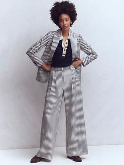 Boden Kensington Striped Wide Leg Trousers, Blue/Ivory, Blue/Ivory