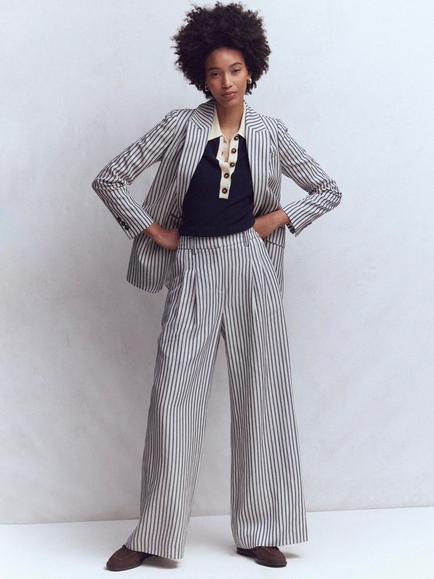 Boden Kensington Striped Wide Leg Trousers, Blue/Ivory, Blue/Ivory