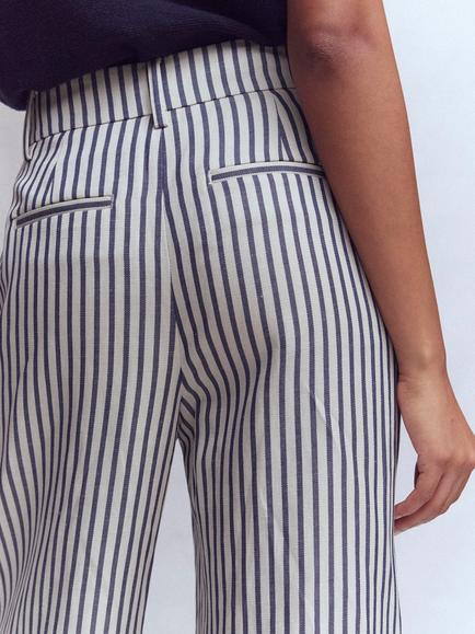 Boden Kensington Striped Wide Leg Trousers, Blue/Ivory - view 2, Blue/Ivory