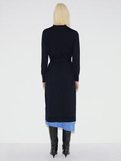 Jigsaw Belted Longline Pure Wool Cardigan, Dark Navy - view 2, Dark Navy