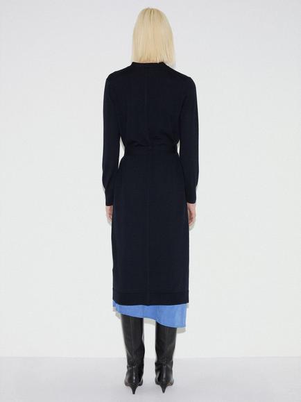 Jigsaw Belted Longline Pure Wool Cardigan, Dark Navy - view 2, Dark Navy