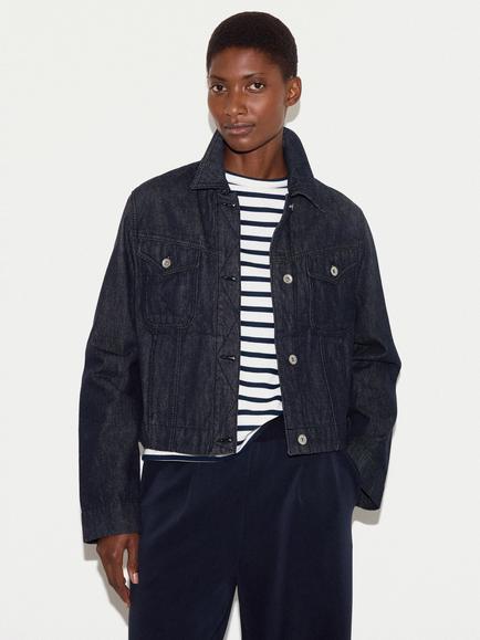 Jigsaw Topstitch Denim Jacket, Indigo, Indigo