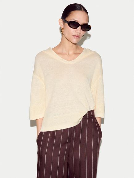 Jigsaw Sailor Collar Pure Linen Jumper, Cream, Cream