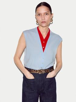 Jigsaw Double Layer Pure Wool Tank Top, Blue, Blue