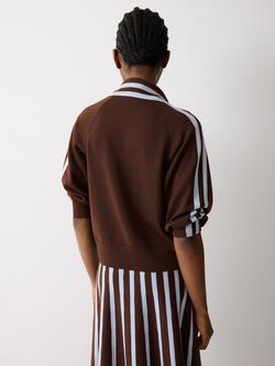 Jigsaw Contrast Stripe Pure Wool Jumper, Brown - view 2, Brown