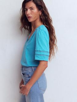 Boden Poppy Trim V-Neck Top - view 2, Delphinium Blue