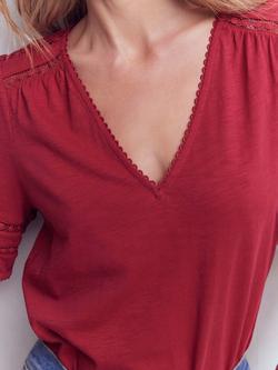 Boden Poppy Picot Trim T-Shirt, Earth Red - view 2, Earth Red
