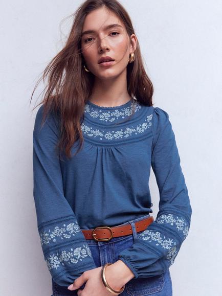 Boden Rosie Embroidered Top, True Navy