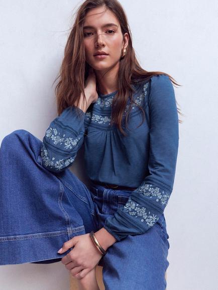 Boden Rosie Embroidered Top - view 2, True Navy
