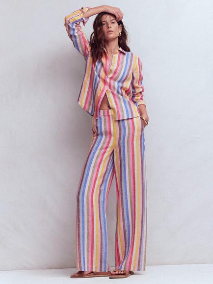 Boden Belgravia Stripe Pure Linen Trousers, Multi, Multi