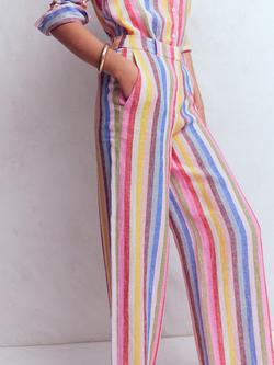 Boden Belgravia Stripe Pure Linen Trousers, Multi - view 2, Multi