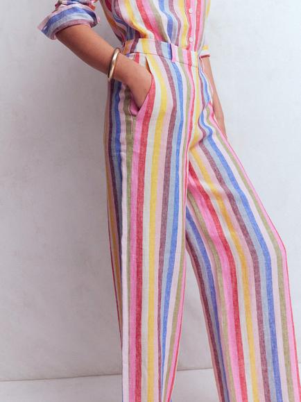 Boden Belgravia Stripe Pure Linen Trousers, Multi - view 2, Multi