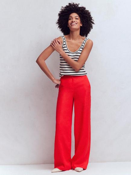 Boden Belgravia Pure Linen Trousers, Poppy Red