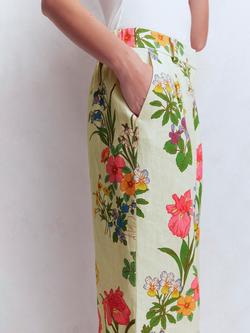 Boden Kensington Floral Linen Trousers, White/Multi - view 2, White/Multi