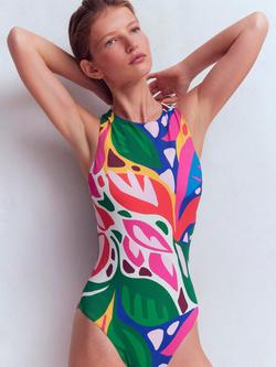 Boden Leafy Cascade Piped Sporty Swimsuit, Multi, Multi