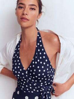 Boden Painted Dot Wrap Over Swimsuit, Navy - view 2, Navy