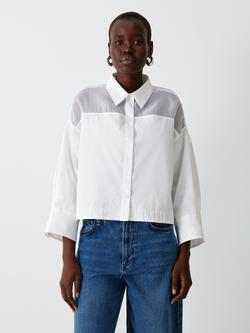 rag & bone Elly Short Sleeve Sheer Panel Cotton Shirt, White, White