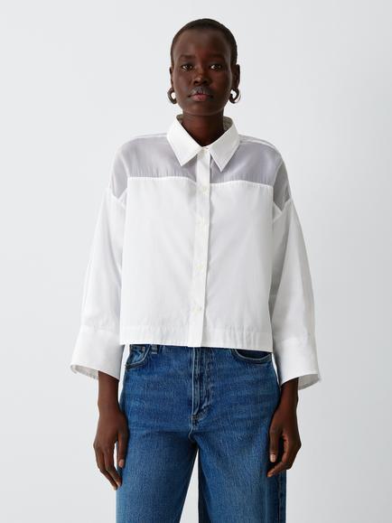 rag & bone Elly Short Sleeve Sheer Panel Cotton Shirt, White, White