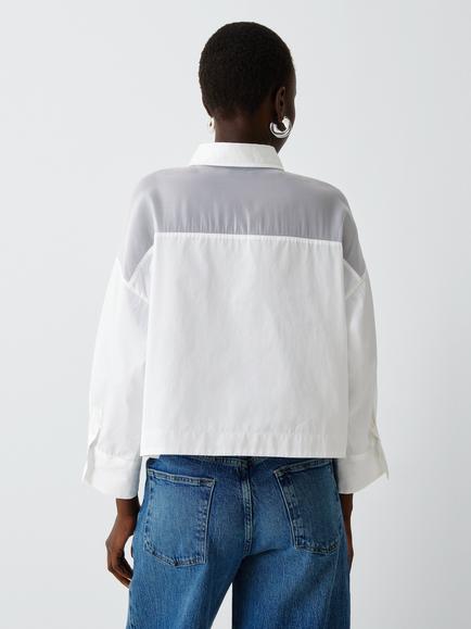 rag & bone Elly Short Sleeve Sheer Panel Cotton Shirt, White - view 2, White