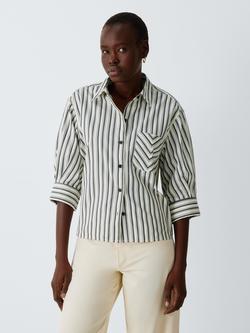 rag & bone Lucia Short Sleeve Striped Cotton Shirt, Cream/Grey, Cream/Grey