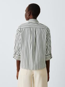 rag & bone Lucia Short Sleeve Striped Cotton Shirt, Cream/Grey - view 2, Cream/Grey