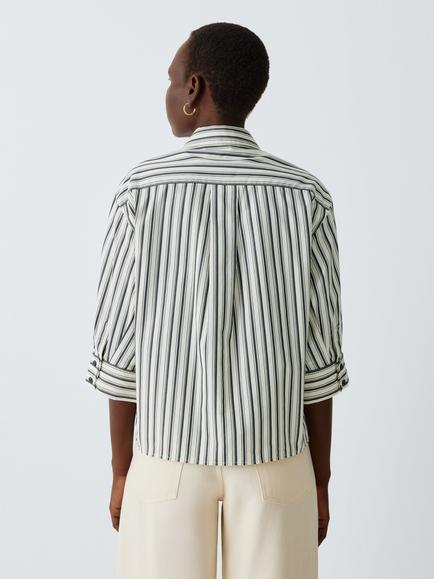 rag & bone Lucia Short Sleeve Striped Cotton Shirt, Cream/Grey - view 2, Cream/Grey