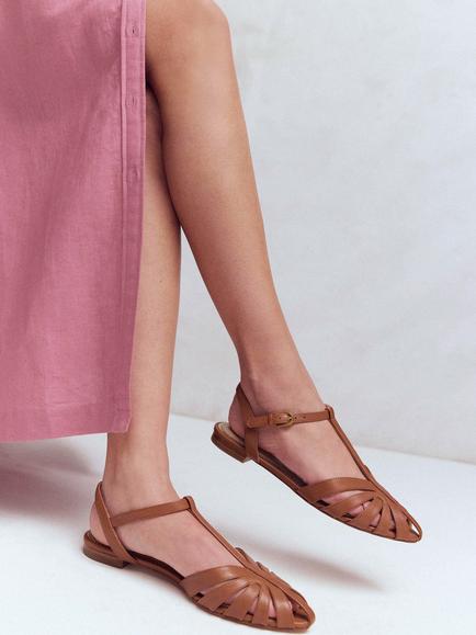 Boden Leather Caged Flat Sandals - view 2, Brown