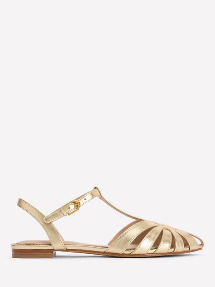 Boden Leather Caged Flat Sandals, Gold