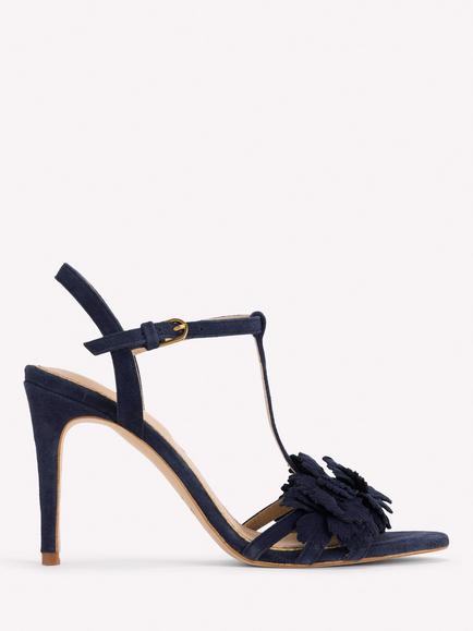 Boden Flower Suede Stiletto Heel Strappy Sandals, Navy, Navy