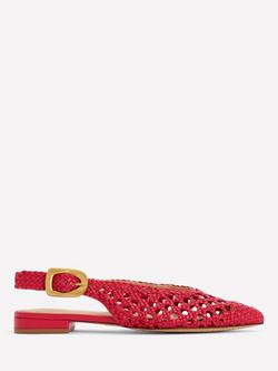 Boden High Cut Woven Leather Slingback Flats, Red Weave, Red Weave