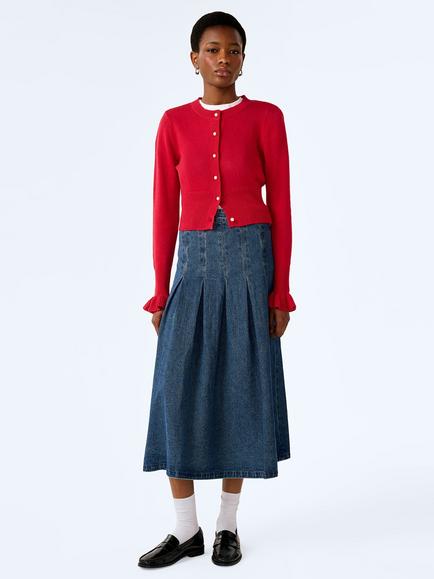 OMNES Sylvie Round Neck Cardigan, Red