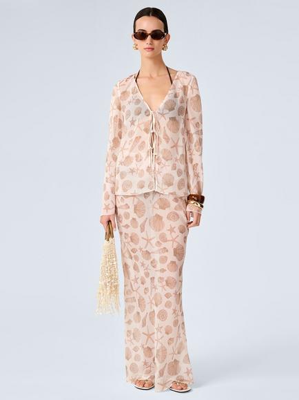 OMNES Marla Shell Chiffon Top, Beige, Beige