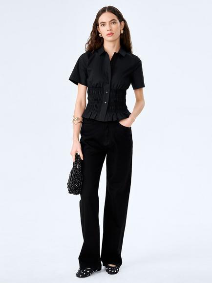 OMNES Merida Shirred Waist Shirt, Black