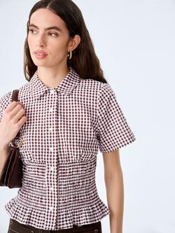 OMNES Merida Shirred Waist Shirt, Chocolate/Cream