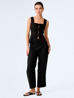 OMNES Oprah Tie Front Linen Blend Top, Black