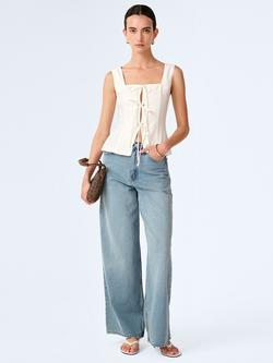 OMNES Oprah Tie Front Linen Blend Top, White