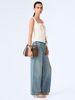 OMNES Oprah Tie Front Linen Blend Top - view 2, White