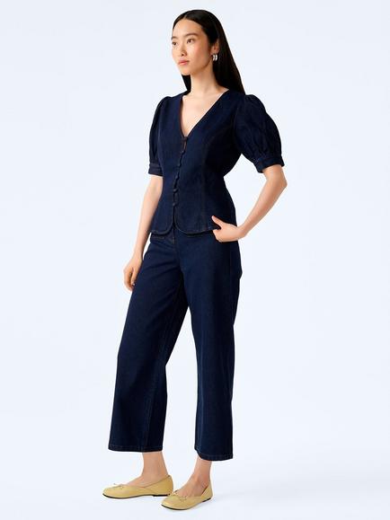OMNES Paighton Denim Blouse, Indigo - view 2, Indigo
