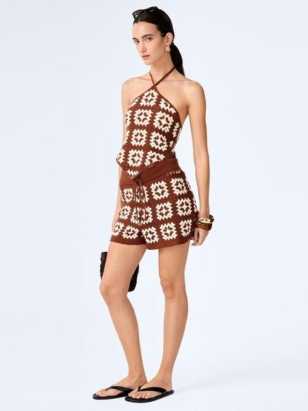 OMNES Marisol Crochet Shorts, Brown/Cream - view 2, Brown/Cream
