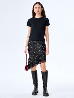 OMNES Amada Polka Dot Lace Trim Asymmetric Skirt, Black, Black